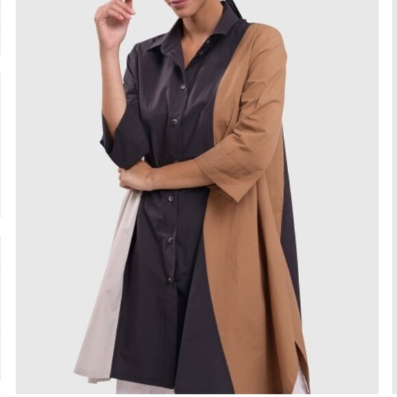 Alembika Tops - Alembika Urban | Colorblock Brown Black Cream Button Front Tunic Size 6-8